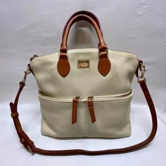 Dooney & Bourke Dillen Double Pocket Convertible Satchel Cream Pebbled Leather - Picture 13 of 16